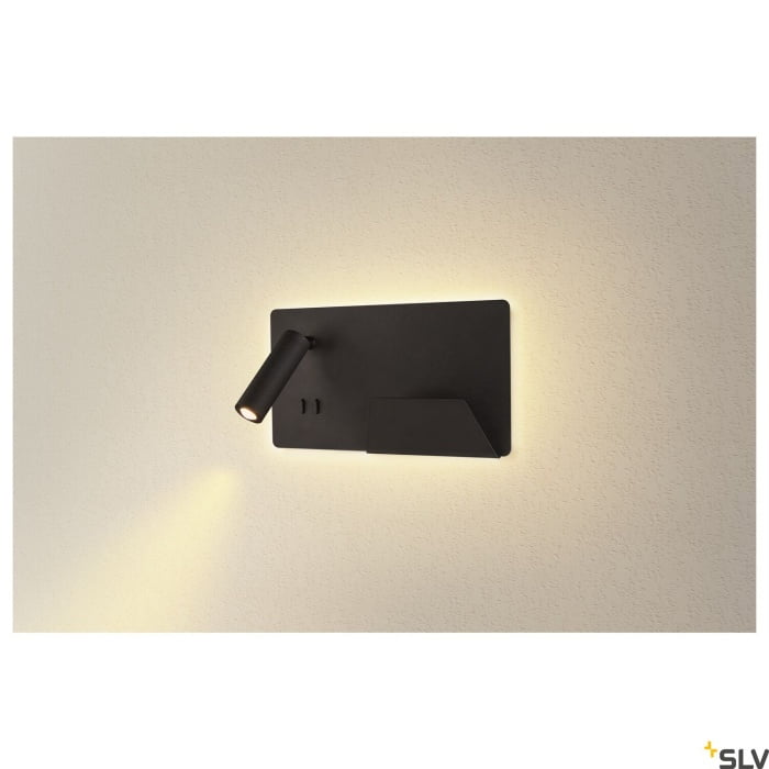SOMNILA SPOT, LED Wandaufbauleuchte 3000K schwarz Version rechts inkl. USB Anschluss